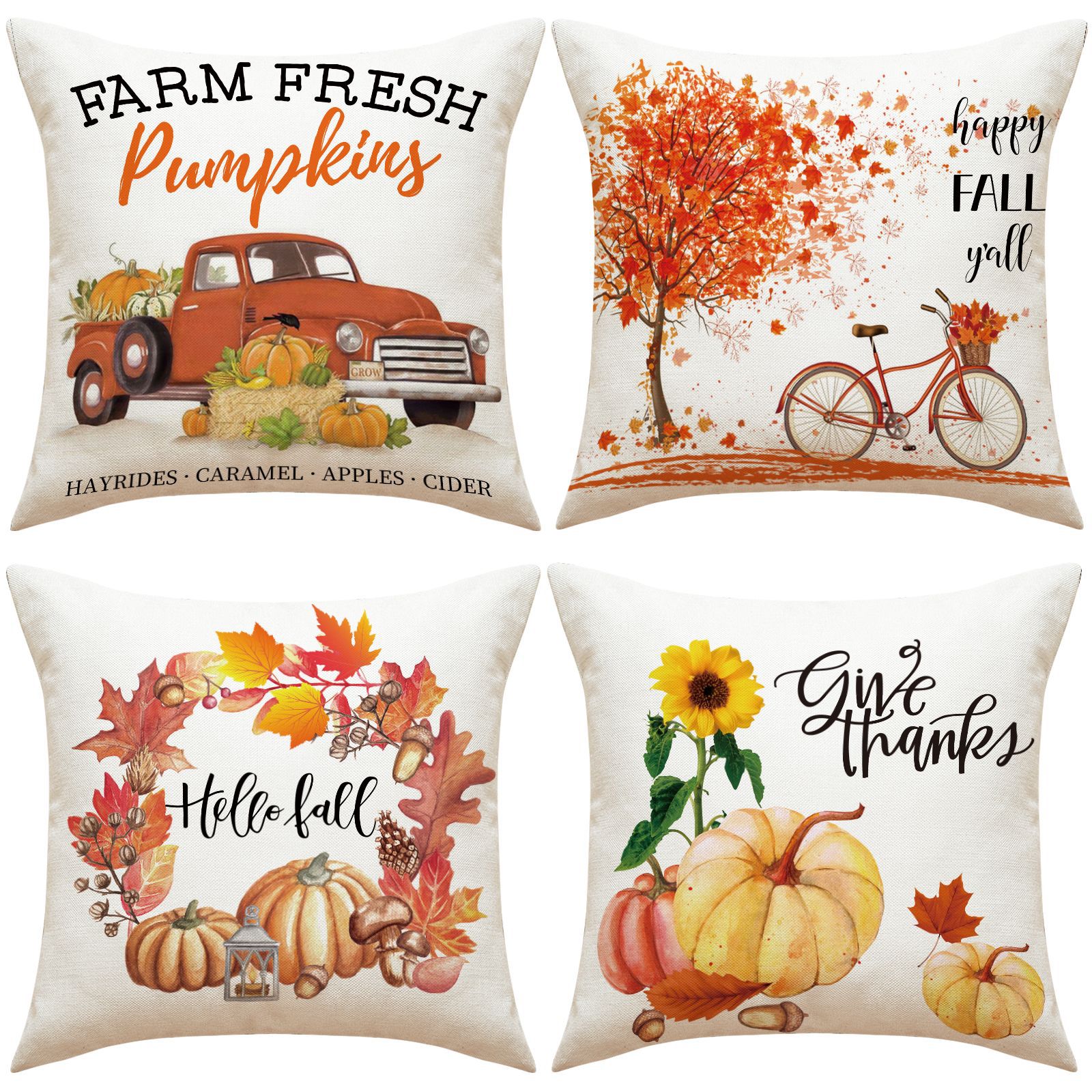 Amazon Autumn Thanksgiving Pillow Cover Home Sofa Cushion Cover Linen Maple Leaf Pumpkin Car Cushion Home