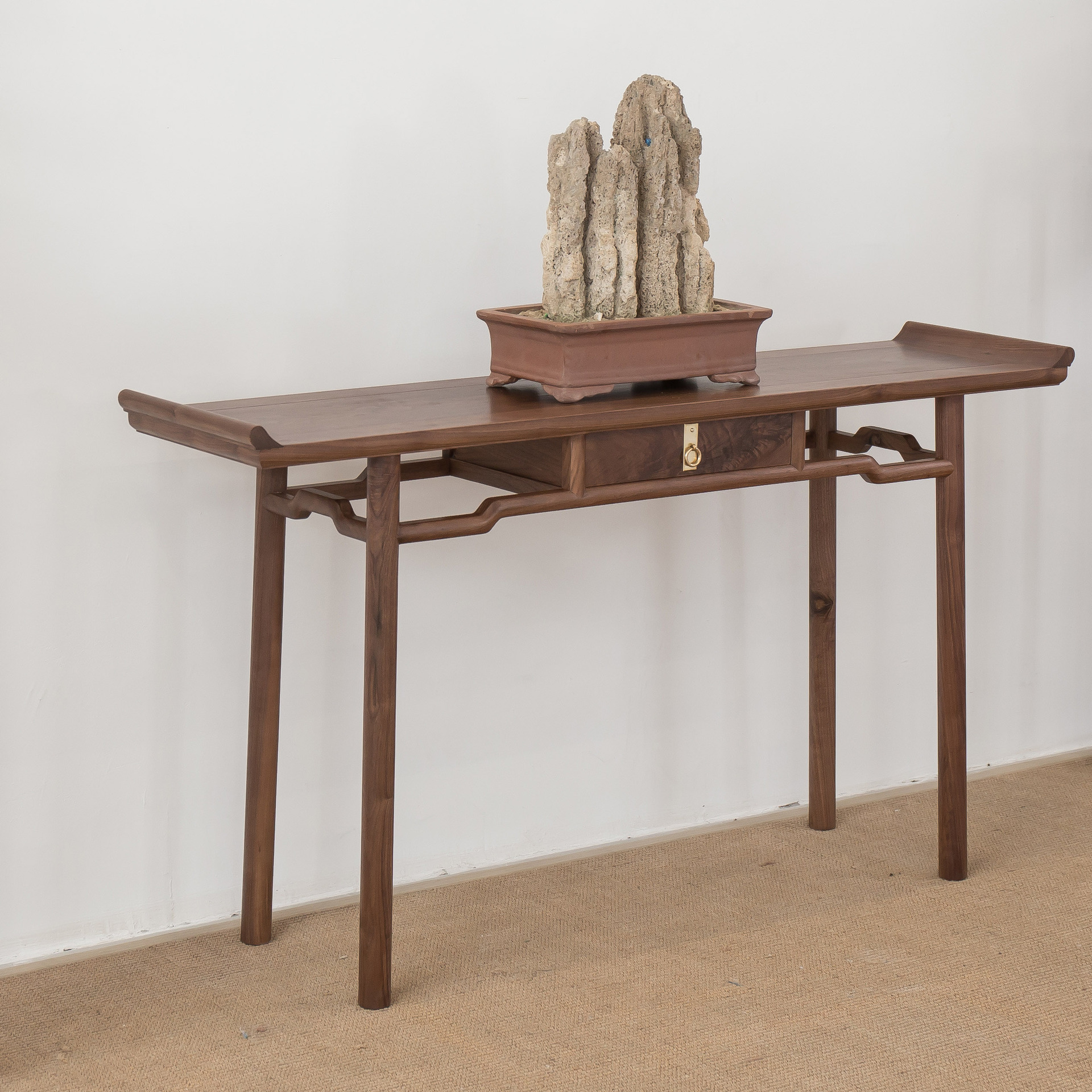 黑胡桃实木条案玄关桌禅意案台中式老榆木供桌条几佛台拜神柜家具