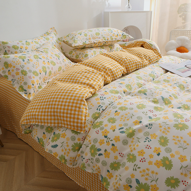 四件套纯棉全棉床上用品被套被罩春秋冬季床单床笠学生宿舍三件套