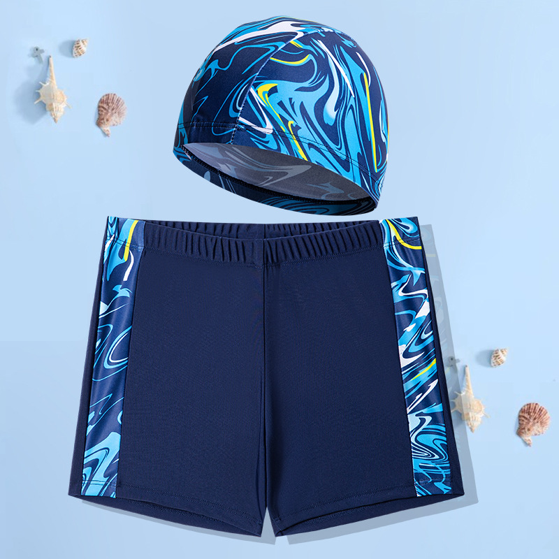 Children's Swimming Trunks Boys' Swimming Trunks Swimming Cap Suit Cartoon Printed Lace-up Swimming Trunks Boxer Swimming Trunks Children Swimming Cap