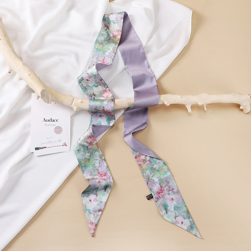 Spring and Summer New Ribbon 7 * 160cm Artificial Silk Oil Painting Series Pointed Long Silk Scarf Hair Tie Neck Hair Extensions