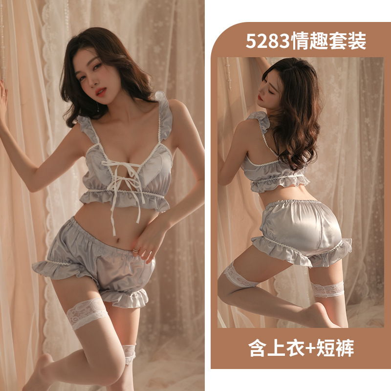 Adult Supplies New Sexy Lingerie Passion Hot Cutout Sling Cross Backless Sexy Cute Maid Two Pieces