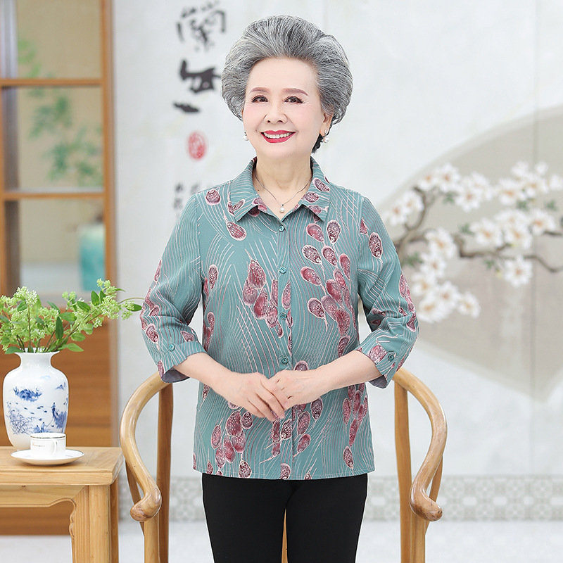 奶奶春装衬衫女老人薄款衣服60岁70妈妈夏装衬衣老太太中老年女装