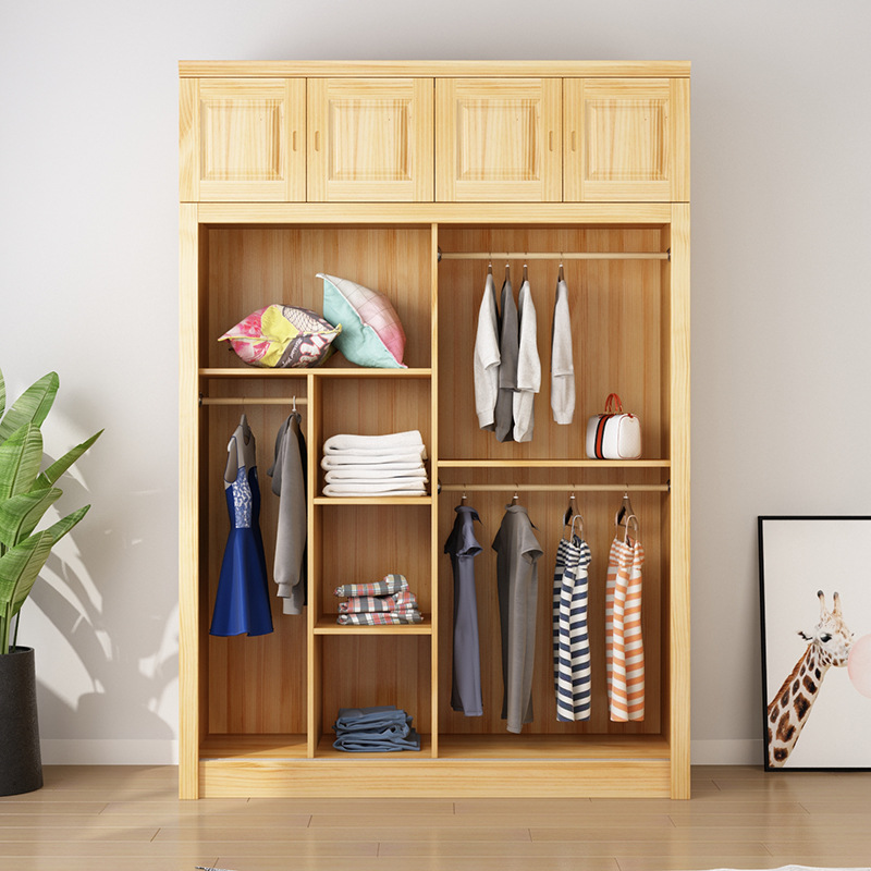 批发实木衣柜推拉门松木简约现代儿童原木经典木质卧室家用衣橱简