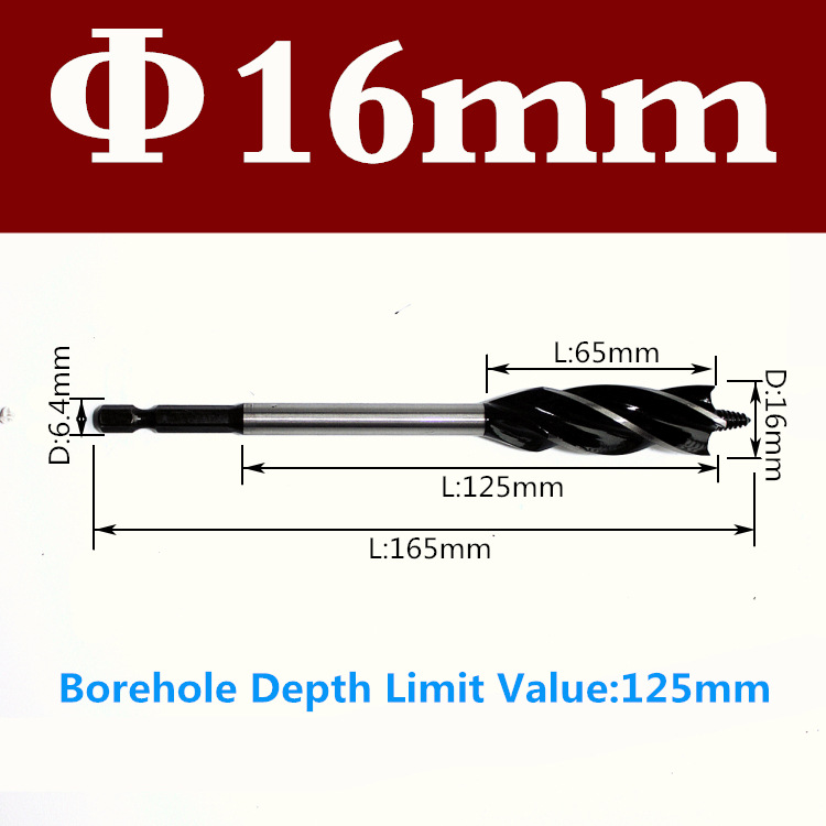 Woodworking Brad Point Drill Bits Four-Slot Carpentry Drill Door Lock Tapper Four-Blade Lengthened Carpentry Drill Hexagonal Handle Cross-Border Hot