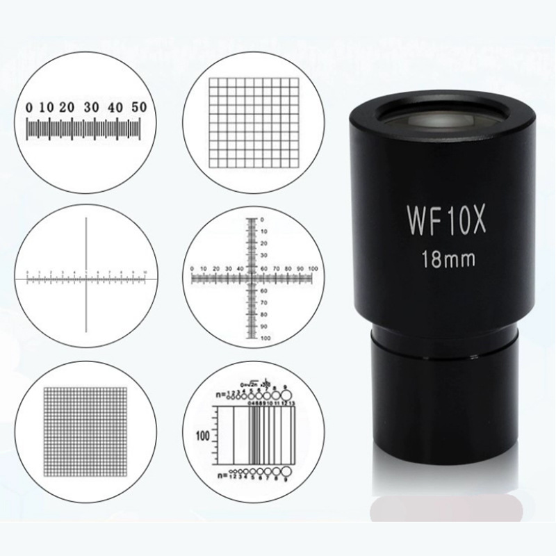 生物显微镜广角目镜带测微尺WF10X/18mm分划目镜标准接口23.2镜头