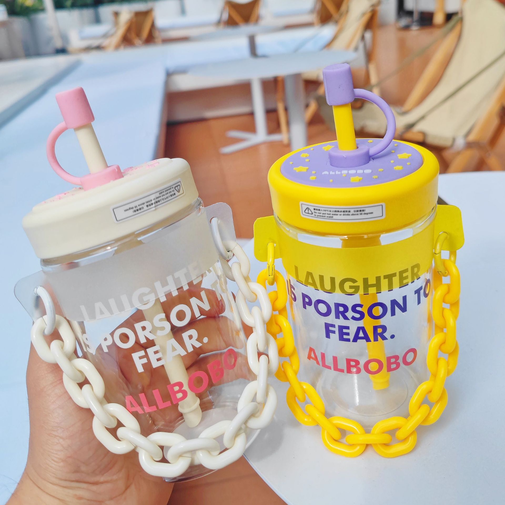 Fashion Trend Glass Large Capacity Water Cup with Straw Internet Celebrity Little Sister Water Cup Portable with Chain Cup Wholesale