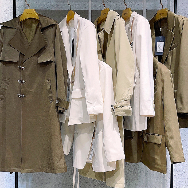 mili 翻领撞色风衣女22秋季品牌折扣女装批发单排扣加长款外套