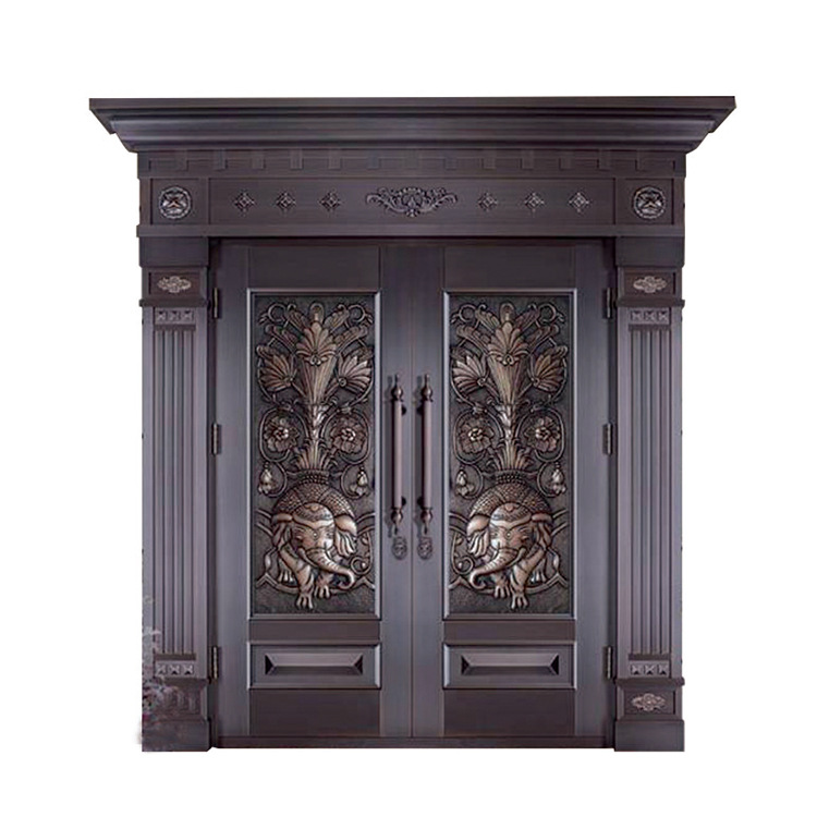 豪华别墅大门模压真铜双开入户门中式锌合金仿铜自建房进户门铜门