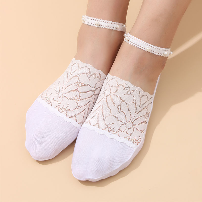 Women's Summer Boat Socks Women's Thin Lace Pearl Women's Socks Deep Mouth Lace Cotton Women's Boat Socks TikTok Source Head Supply