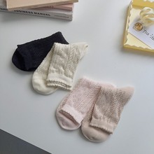 夏季薄款袜子女中筒袜镂空亲肤棉线日系可爱木耳边透气网眼堆堆袜