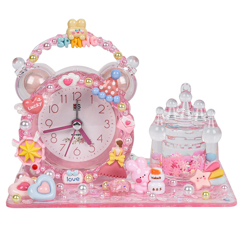 Children's Homemade Little Alarm Clock Handmade Diy Cream Glue Ins Style Student Only Mute Cute Clock Creative Ornaments