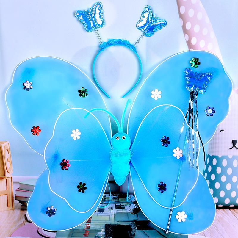 Butterfly Light-Emitting Wings Children's Toy Back Decoration Birthday Gift Female Star Dress Magic Wand Little Princess Prop Set