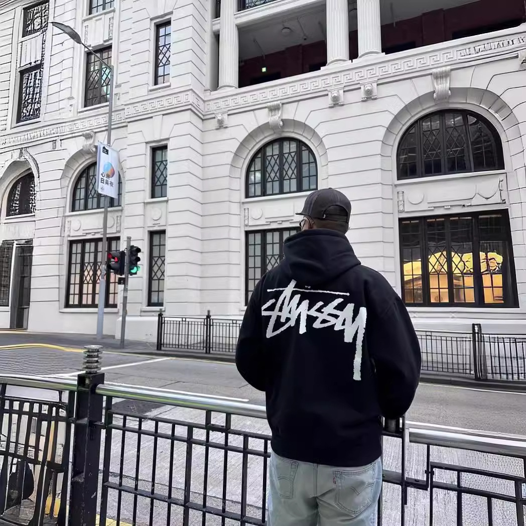 stu斯图经典础字母前后大logo印花情侣加绒连帽卫衣帽衫-阿里巴巴