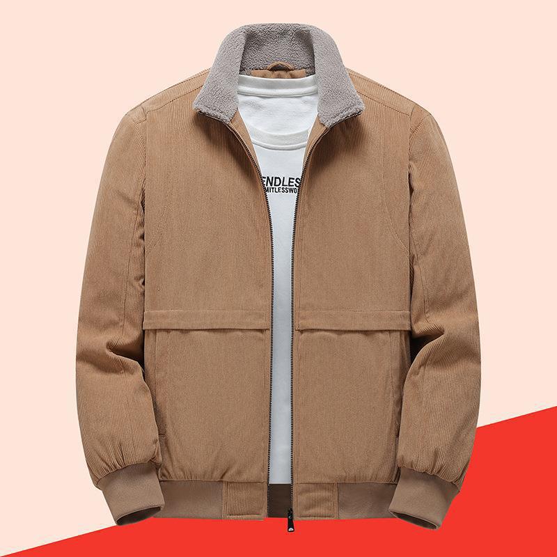 男款秋冬装加绒加厚羊羔绒棉服中老年爸爸工装夹克外套灯芯绒棉衣