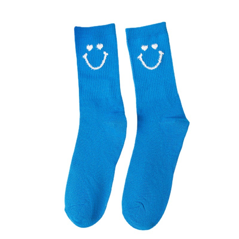 Customized Athletic Socks European and American Ins Trendy Cute Smiley Face College Style Soft Comfort and Casual Sport Mid-Calf Length Sock