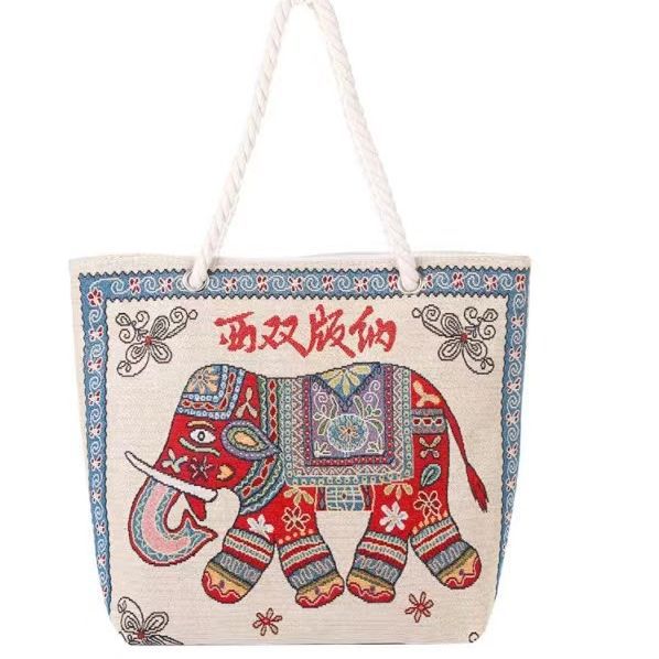 This Year's Popular Elephant Canvas Embroidered Bag Women's Scenic Spot Features Large Capacity New National Fashion Tote Bag