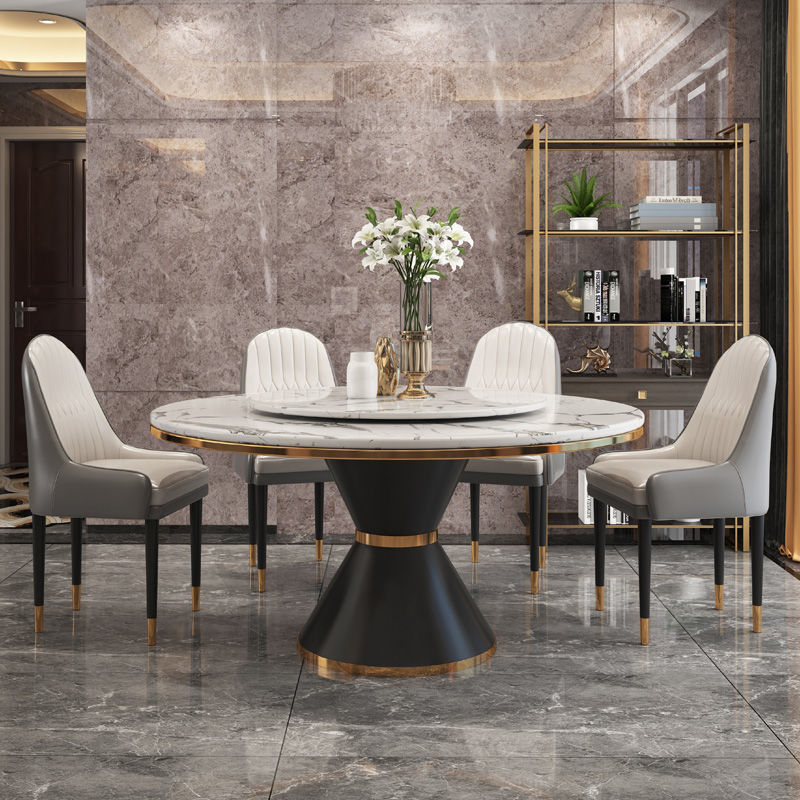 天然大理石现代轻奢方形餐桌高定鱼肚金奢石餐桌餐椅8人位组合-报价