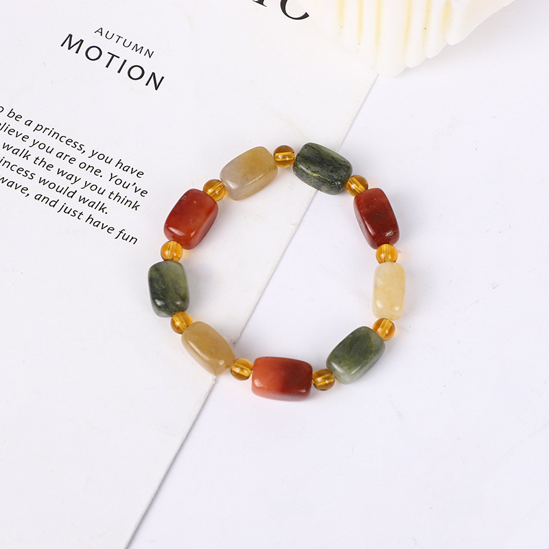 Xinjiang Natural Jinsi Jade Multi Jewels Bracelet Men's and Women's Single Ring with Shape Bracelet Gobi Jade Ice Jade Beads Bracelet