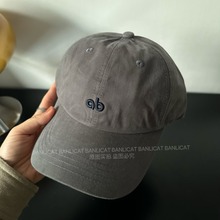 BanliCat 韩版街头潮 简约刺绣灰色小字母棒球帽子男女弯檐鸭舌帽