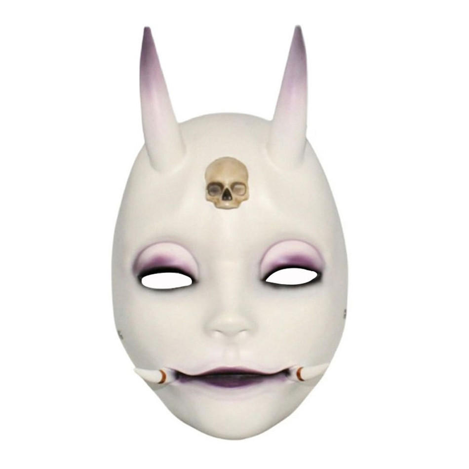 红白银笑般若面具万圣节鬼首脸谱邪鬼面罩能面脸罩狂欢节派对道具