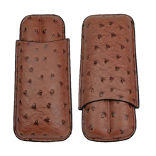 棕色鸵鸟纹雪茄皮套2支装便携雪茄盒雪茄保湿盒皮质雪茄套雪茄管