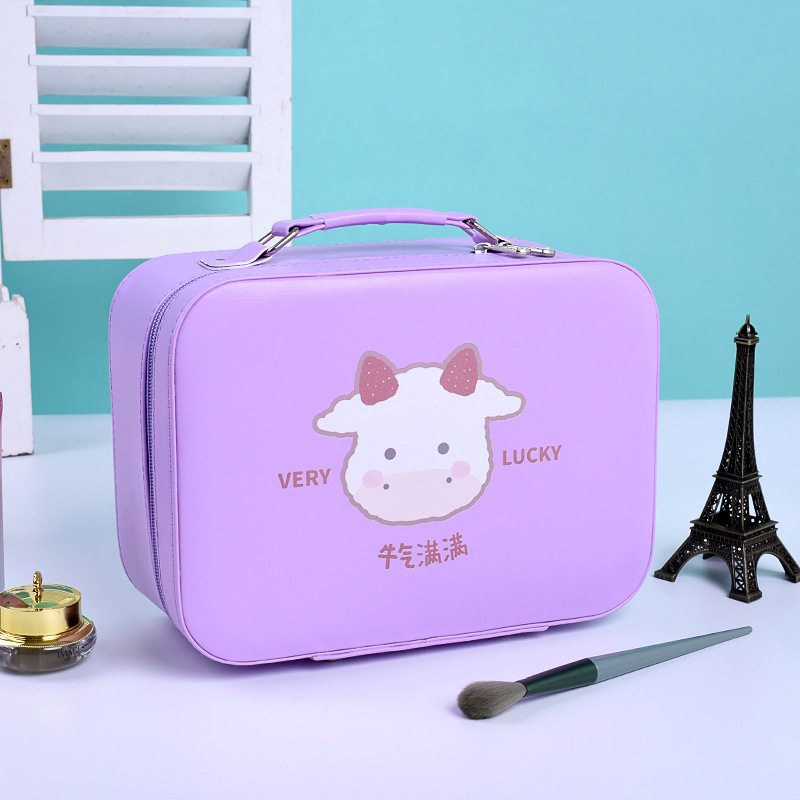 Cute Cartoon Cosmetic Bag Ins Style Portable Travel Makeup Storage Bag with Mirror Simple Large Capacity Cosmetic Case