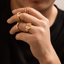 欧美嘻哈小众液体金属戒指套装男时尚个性食指戒跨境男士指环手饰