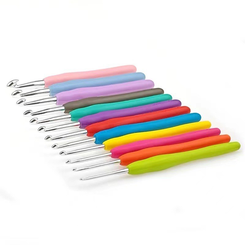 Manufacturers Supply Amazon Crochet Hook Set Color Tpr Soft Handle Aluminum Crochet Hook Wool Crochet Bag