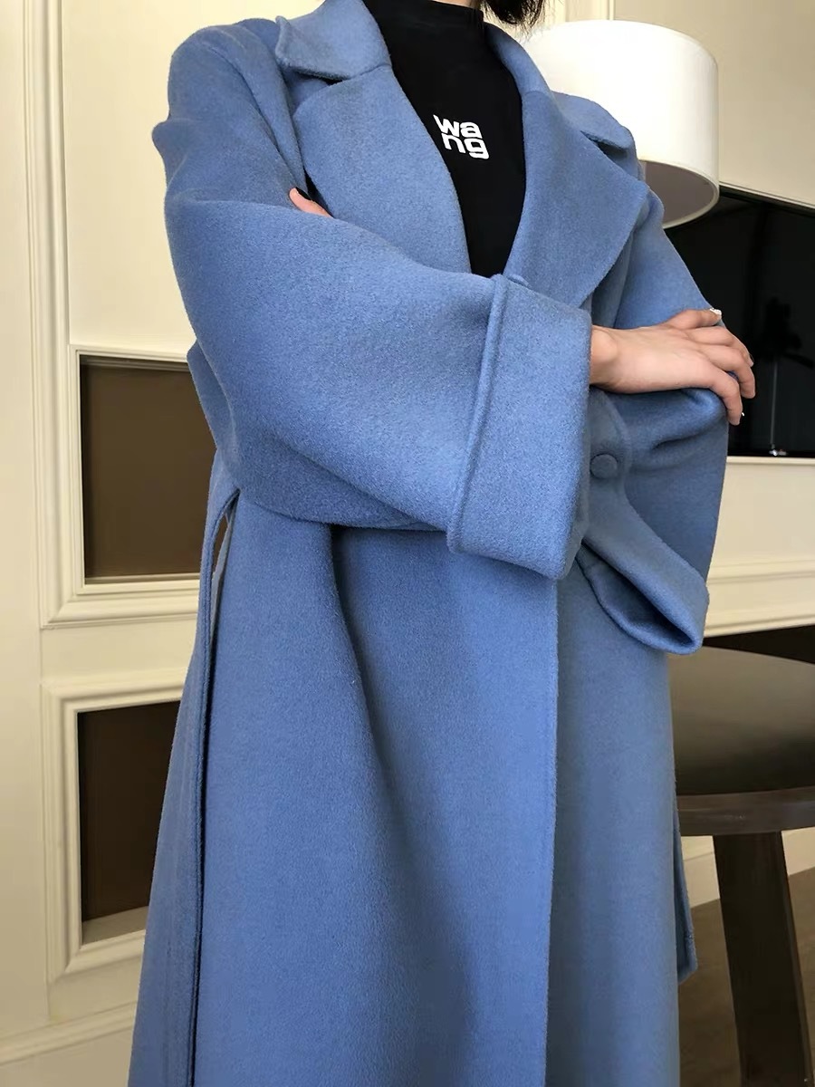 雾霾蓝双面羊绒大衣女长款2021年新款秋冬新韩版宽松休闲毛呢外套