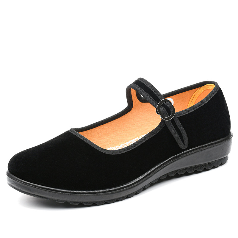 Old Beijing Cloth Shoes Flat Women's Thin Shoes Low-Cut Work Shoes Casual Dancing Black Area Polyurethane Mom Shoes