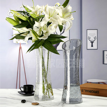 号花瓶玻璃透明高40厘米裂纹富贵竹水竹鲜花百合简约冰裂束腰