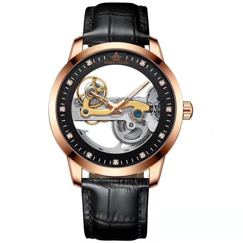 男士手表螺旋表冠时尚机械休闲指针透底中国机械皮带机械表-阿里巴巴