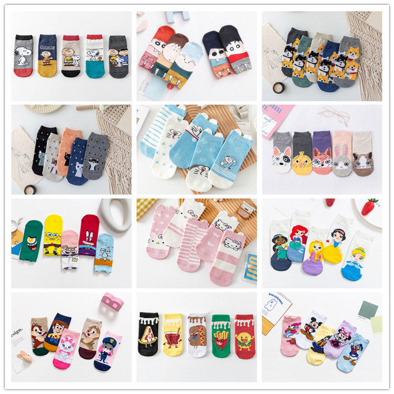 Foreign Trade Socks New Cute Cartoon Socks Korean Casual Women‘s Socks Crayon Xiaoxin Low Top Socks Wholesale