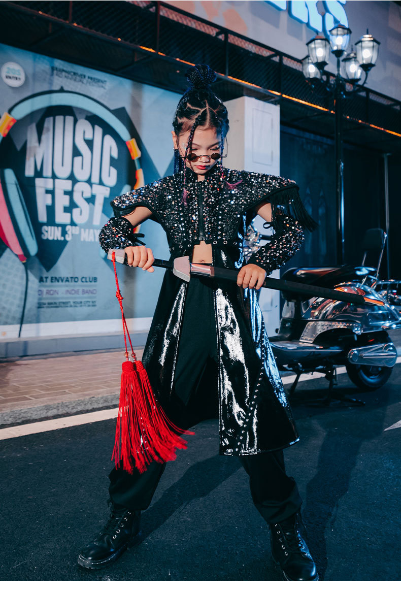 儿童模特走秀霸气演出服潮女童t台服装少儿爵士舞亮片套装秋冬酷