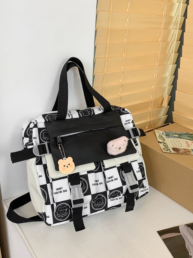 Student Schoolbag 2022 New Simple Chessboard Plaid Handbag Junior and Senior High School Men's Shoulder Messenger Bag Primary School Women's Backpack