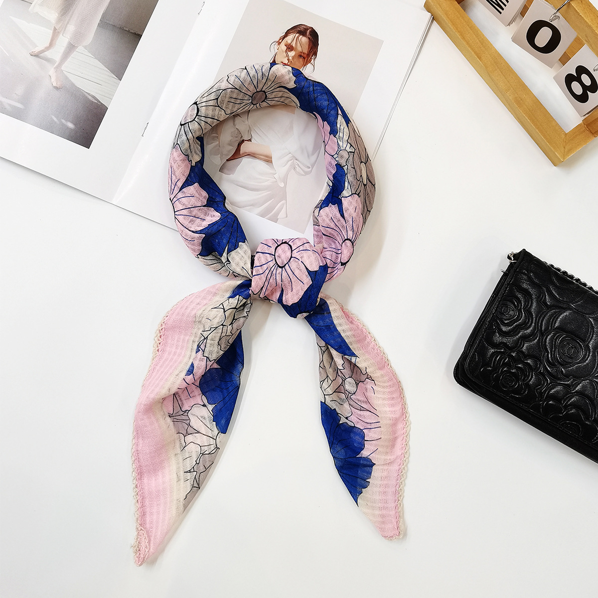 New Cross-Border Fashion All-Match Fresh Cotton and Linen Texture Printed Small Square Scarf Factory Wholesale