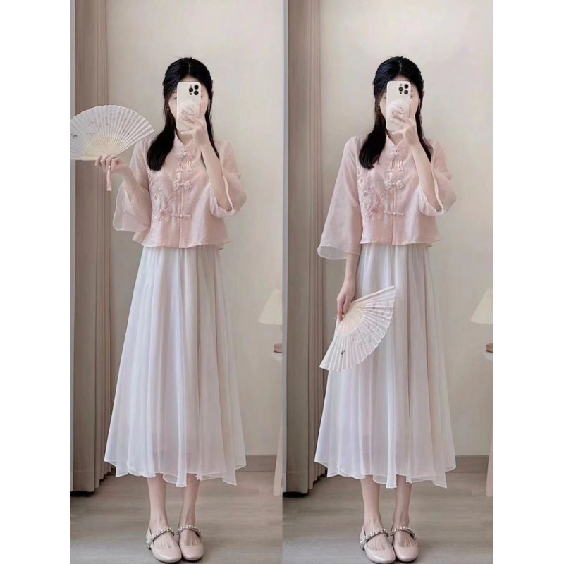 New Chinese Style National Style Dress Two-Piece Women's 2023 Summer New Antique Improved Daily Hanfu Dress