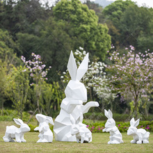 大型园林景观几何切面兔子动物玻璃钢雕塑景区售楼部装饰户外摆件