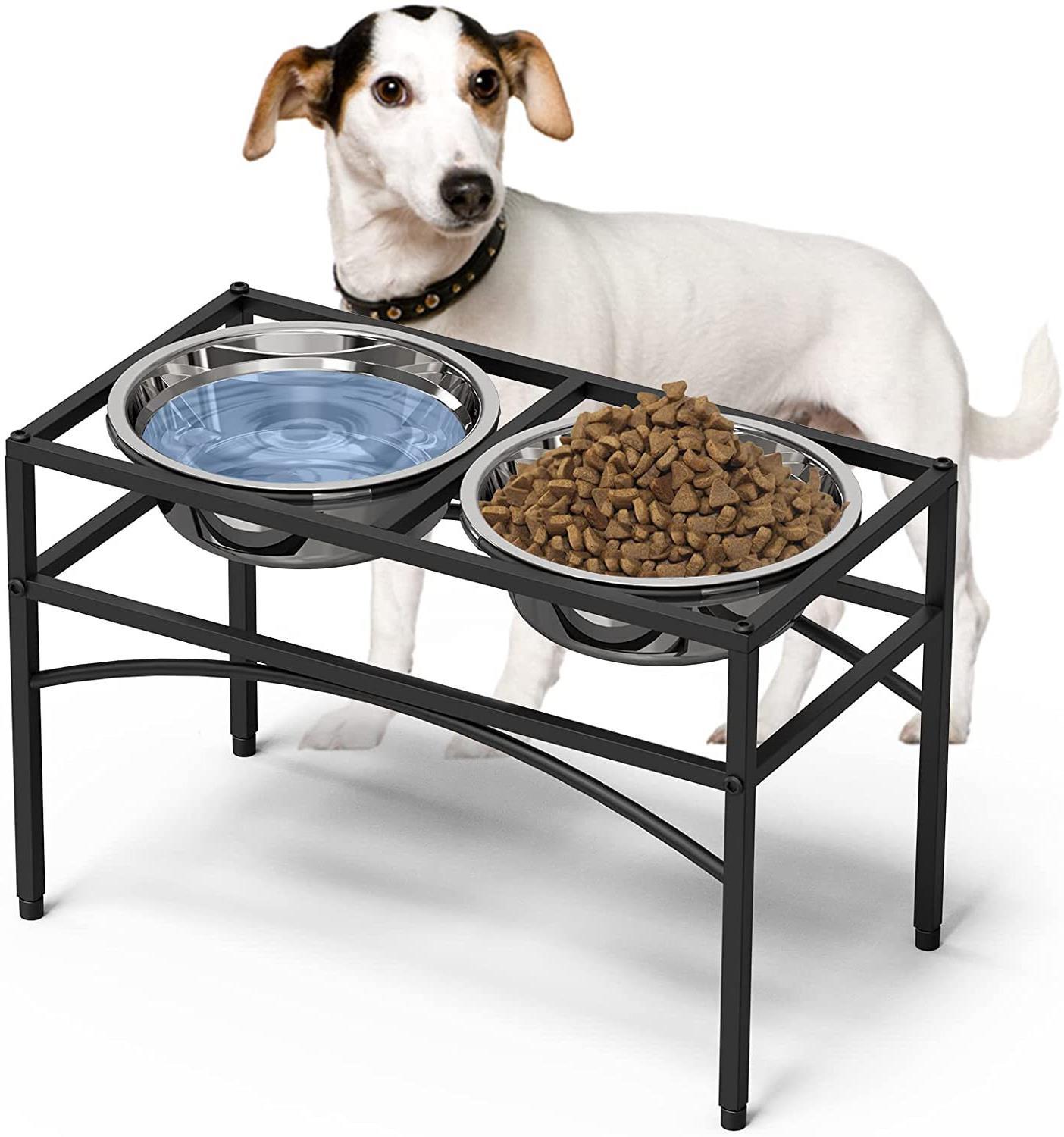 跨境专供铁艺宠物狗护颈喂食器双不锈钢盆狗碗盆架拆卸高脚狗食盆