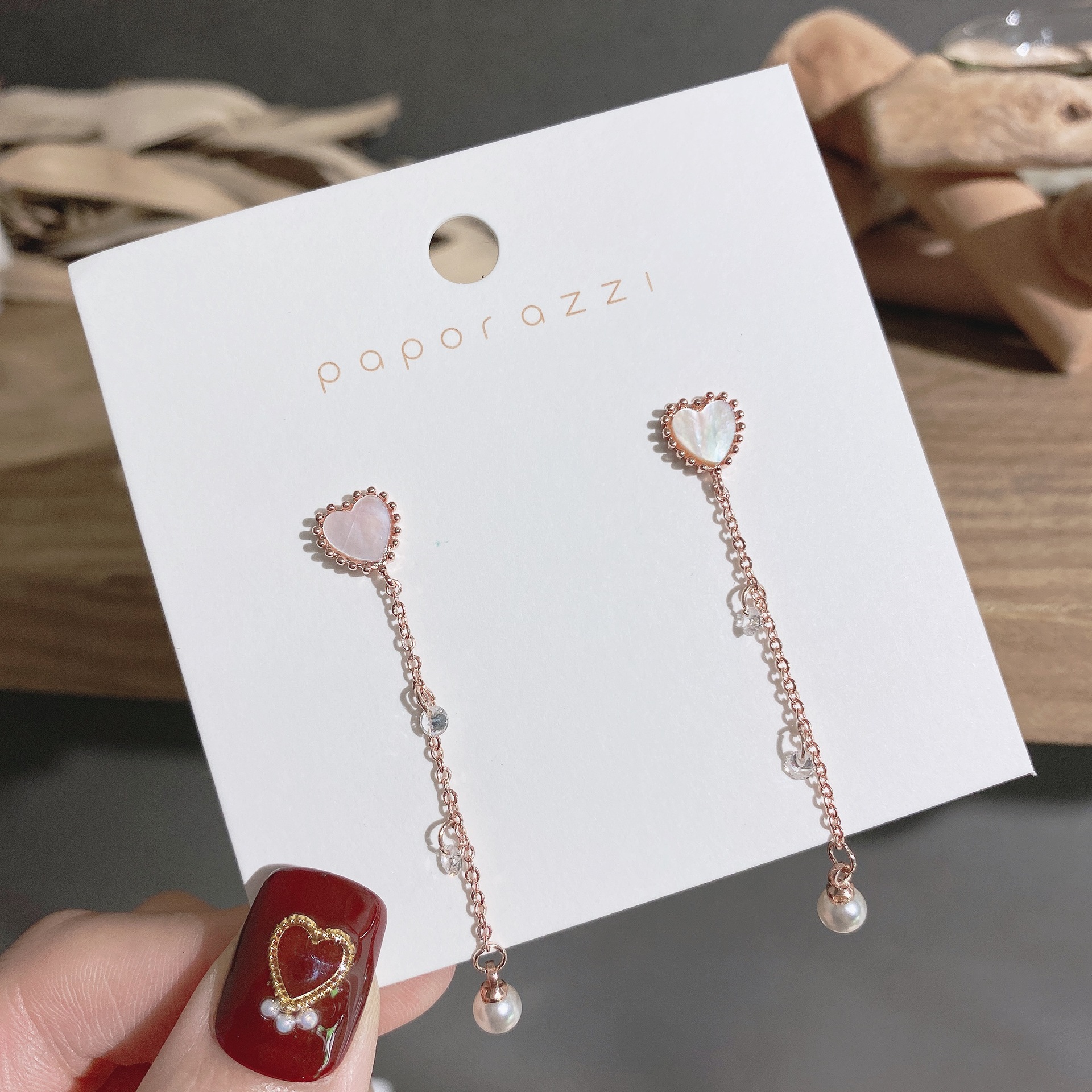 Korean Style Vintage Earrings Long Heart Shell Tassel Earrings Temperament Rose Gold Stud Earrings for Women