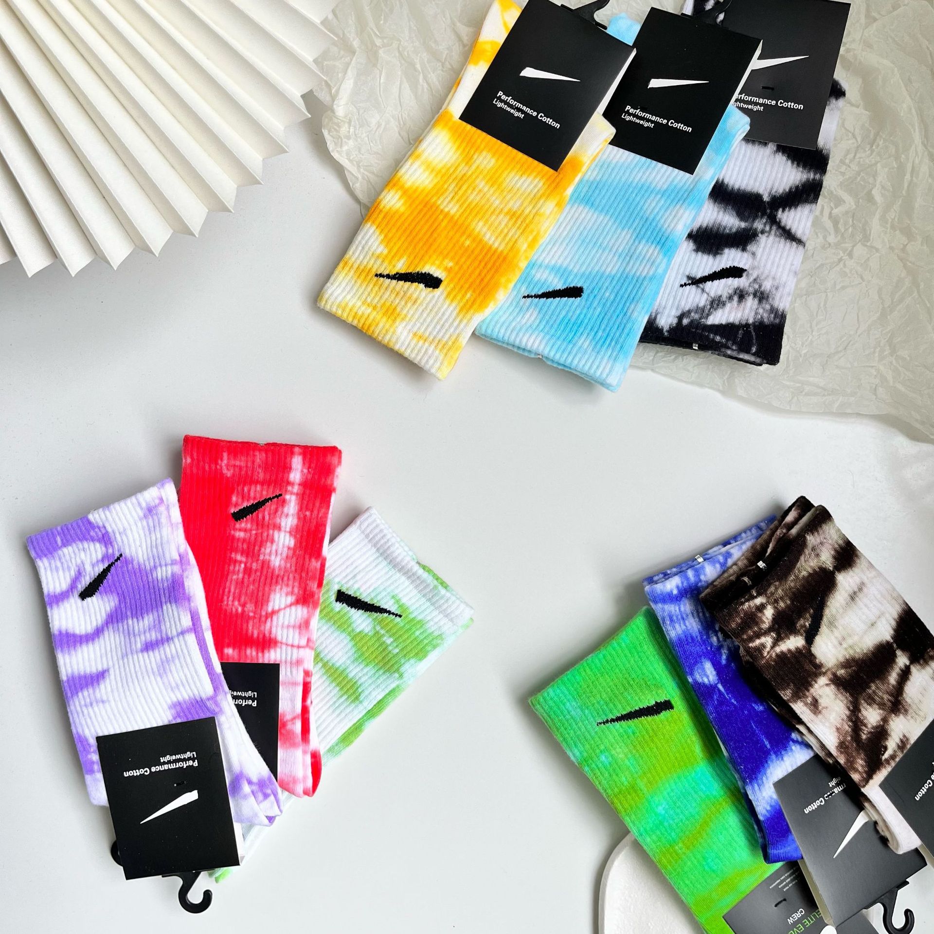 Tie-Dyed Socks for Women Stockings Color Gradient European and American Street Fashion Ins Spring, Autumn and Summer Solid Color Sports Socks Wholesale