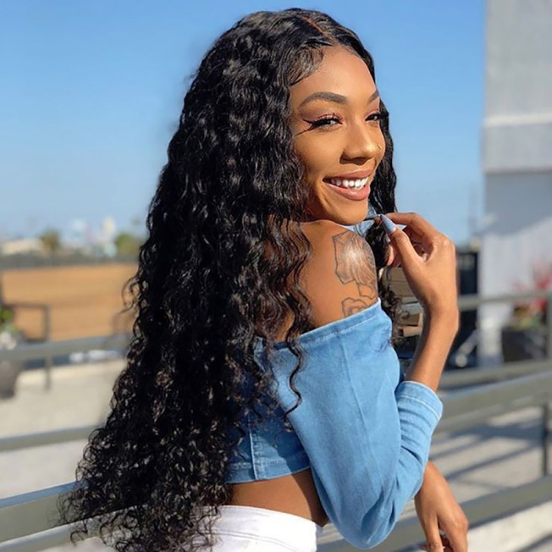 water wave human hair 欧美真人发丝假发自然色长卷发帘批发