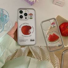 INS咬一口水果卡通手机壳适用苹果15/14PRO透明电镀壳iPhone13/12