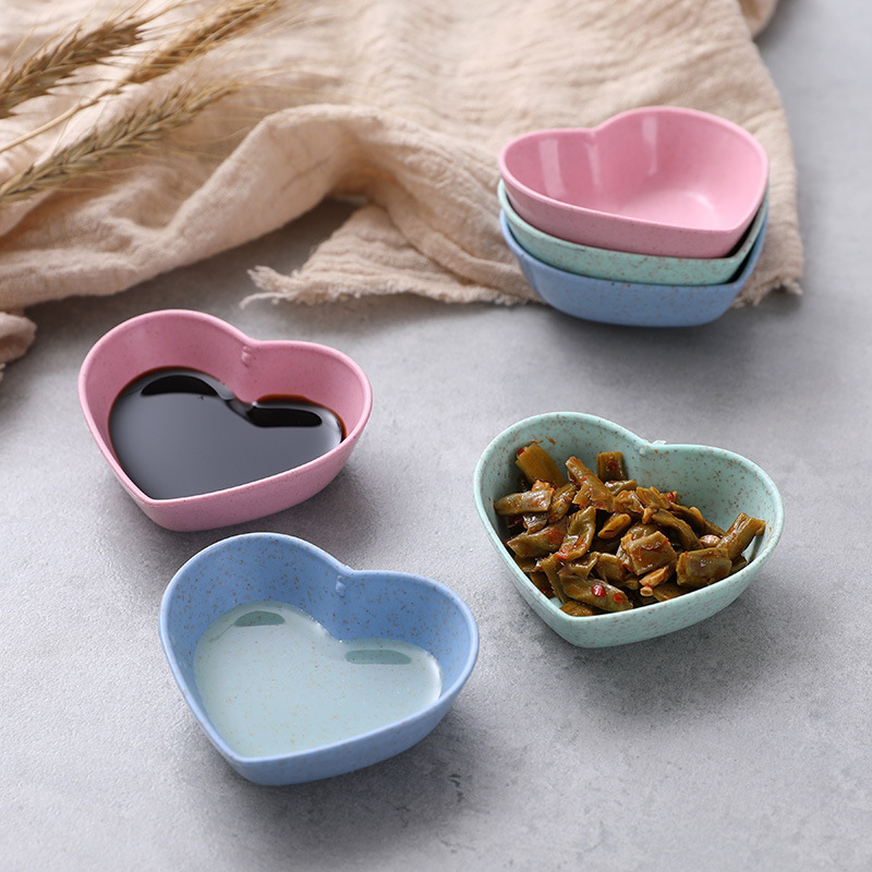 家用厨房小麦秸秆调味碟创意塑料心形咸菜小碟子餐具蘸料小吃碟