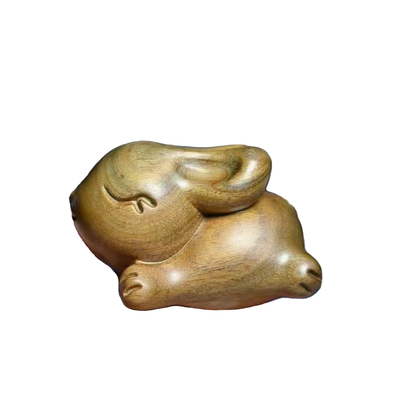 iz4a绿檀木奔跑兔生肖兔子手把件檀木雕刻小摆件实木随身文玩工艺