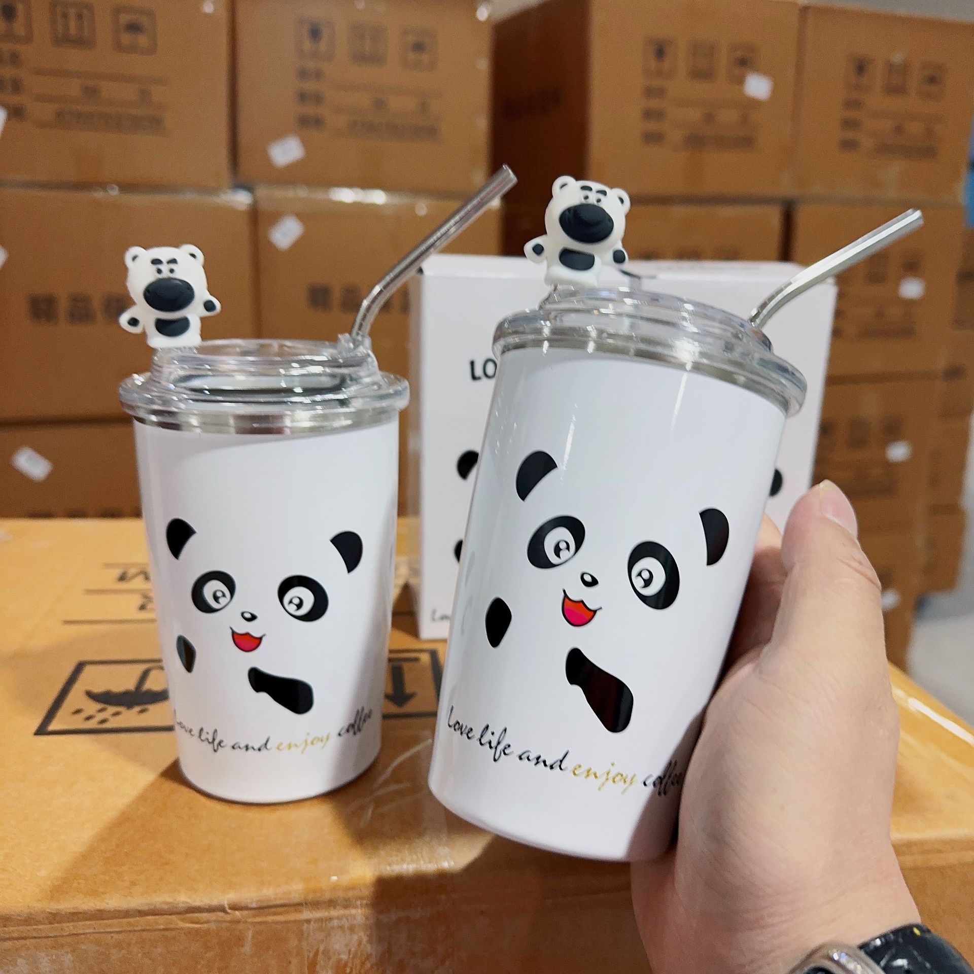 Yiwu Anli New Strawberry Bear Panda Cartoon Minimalist Cup 304 Stainless Steel Student Insulated Straw Cup