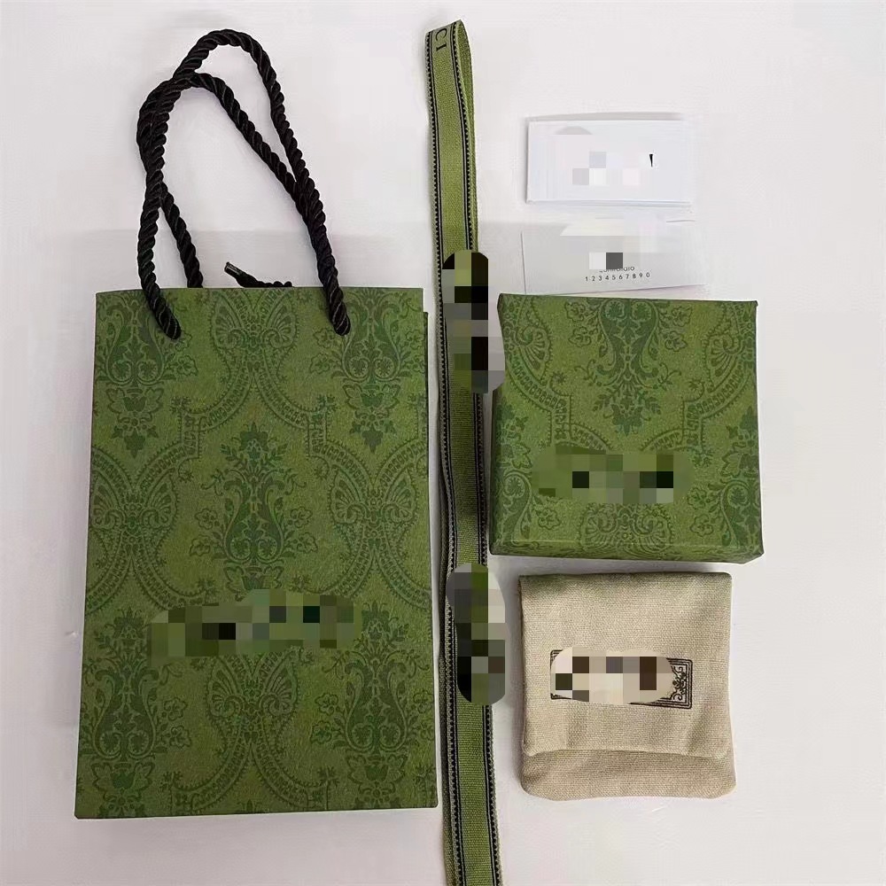 GU古家绿色手提袋首饰盒子唇釉礼品盒绿色花纹礼品饰品包装盒
