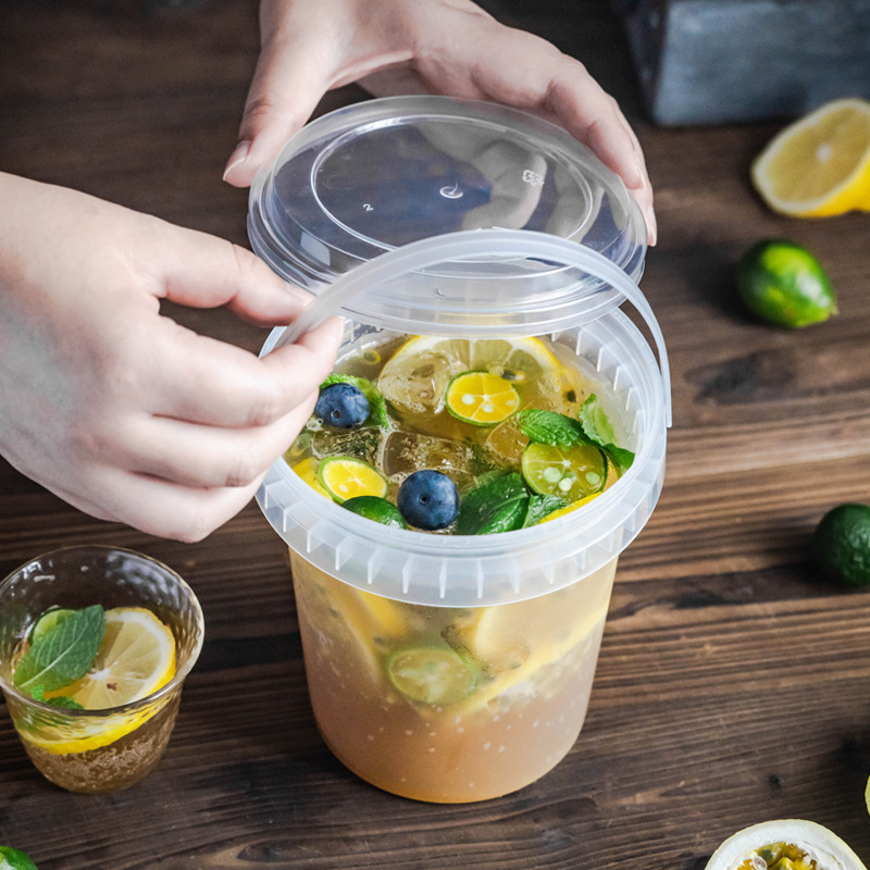 网红大容量手提水果茶桶奶茶饮料果汁杯透明塑料外卖打包装桶