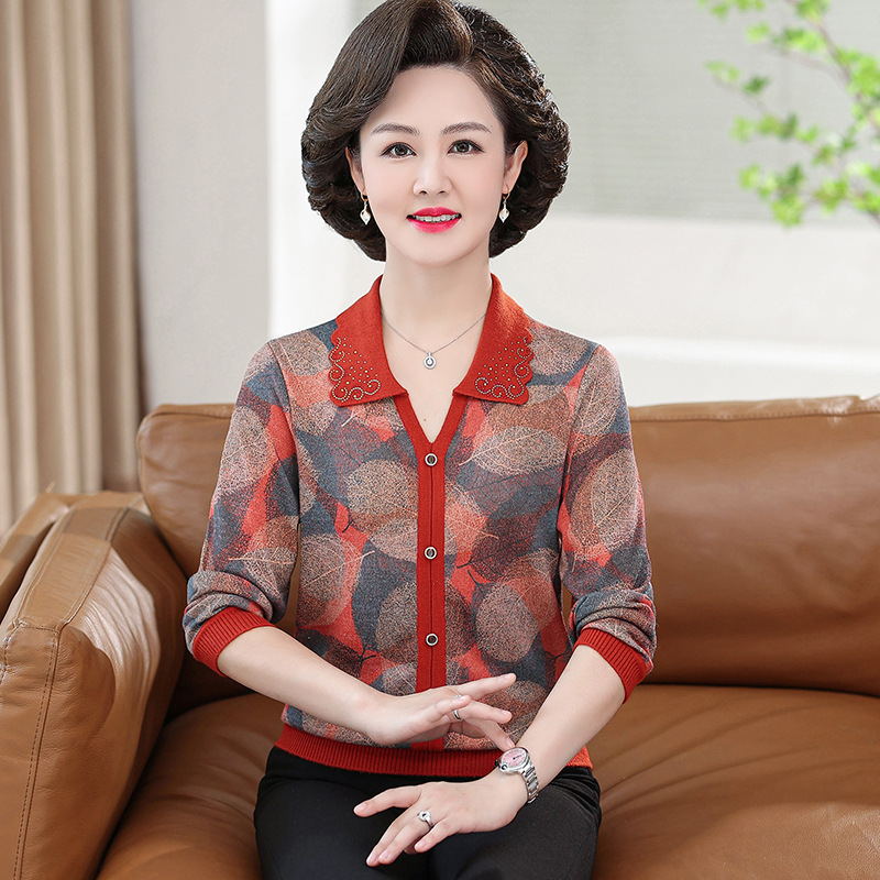 洋气妈妈秋冬长袖针织衫女翻领上衣50岁60岁中老年女装上衣打底衫